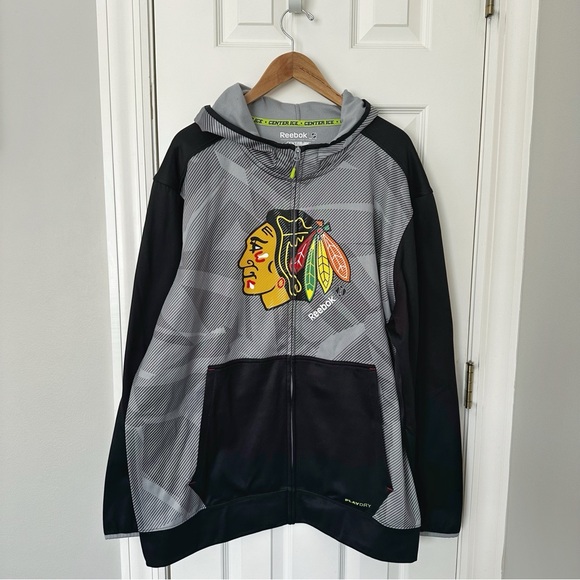 Reebok NHL Chicago Blackhawks Center Ice Full Zip Hoodie Sweatshirt Men’s 2XL - Picture 1 of 6